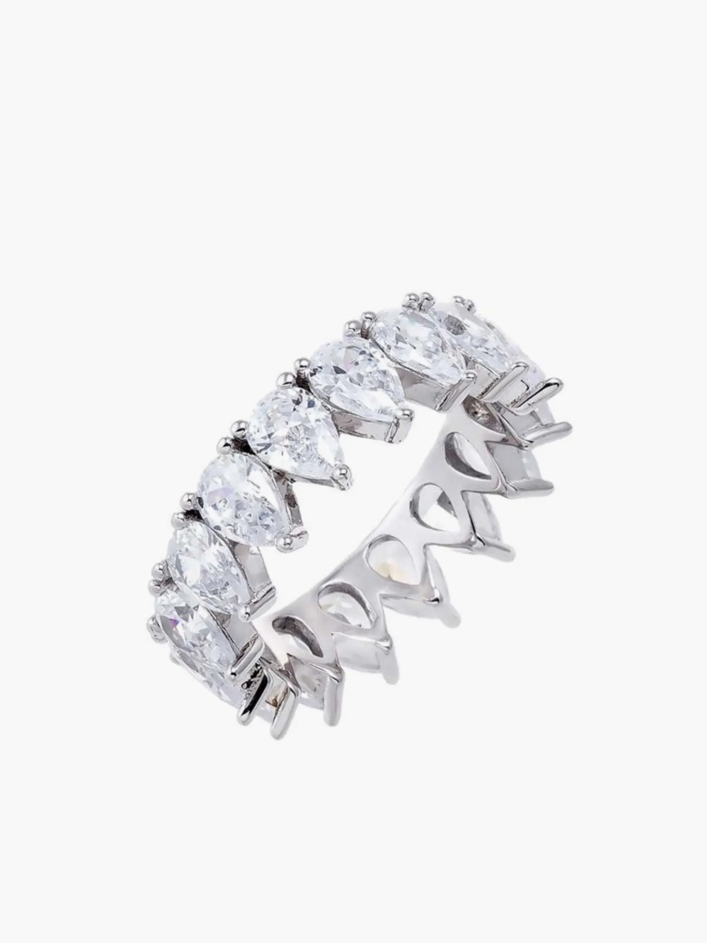 Rhodium Plated Silver Pear-Cut Eternity Band with CZ Stones by Adina Eden NEW